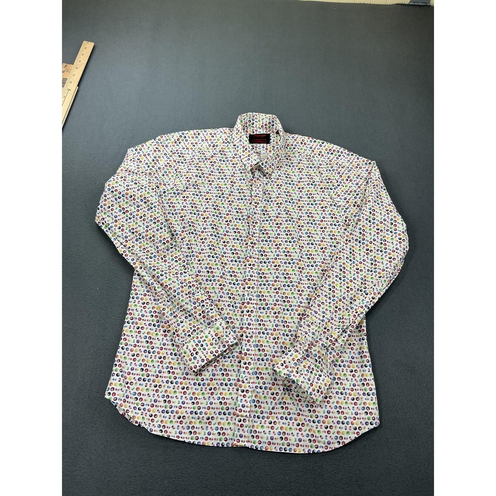 Jared Lang Shirt Mens Large Multicolor Billiards Print Button Up Long Sleeve